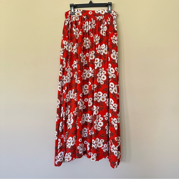 Red Daisy Maxi Skirt Pockets Women S Fall Cottagecore Flower Child Cottagecore - Picture 6 of 11